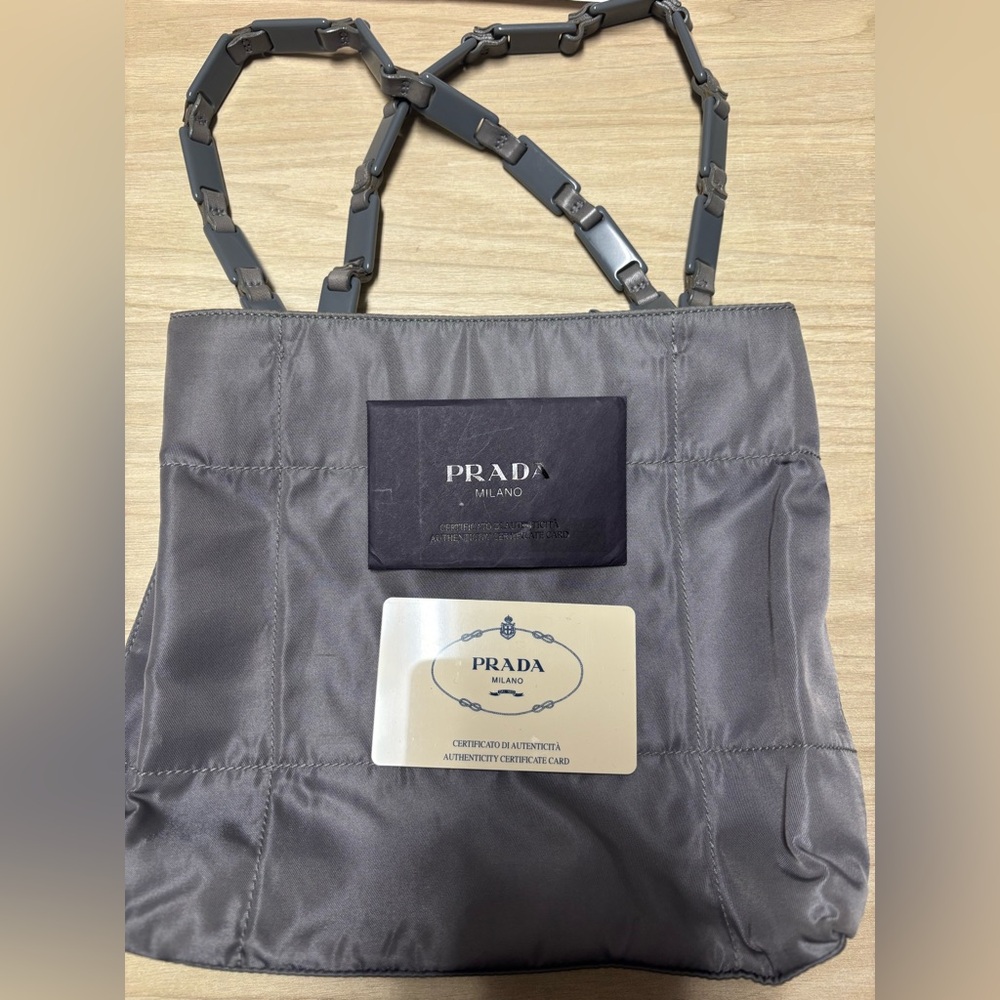 Prada Gray Nylon Tote Bag with Logo (Vintage)